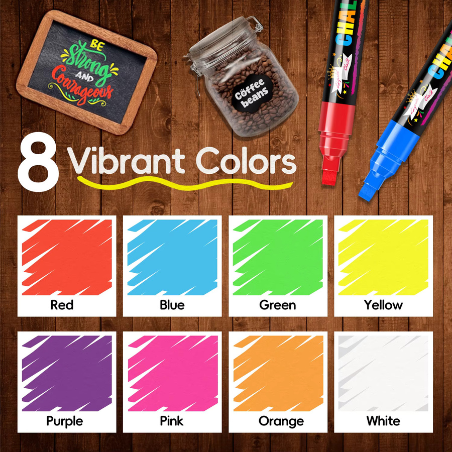 Jumbo Flüssigkreidemarker Set mit 8 Farben und 3-in-1 Spitze für Glas und Kreidetafeln, abwaschbar, 1mm/6mm Strichstärke - Bild 5