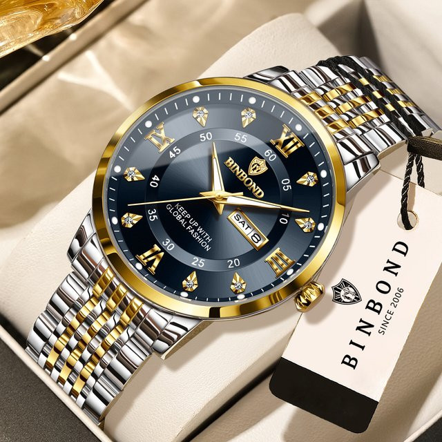 BINBOND Armbanduhr Quarz, Edelstahl, Schwarz, Bicolor, Herren - Bild 1