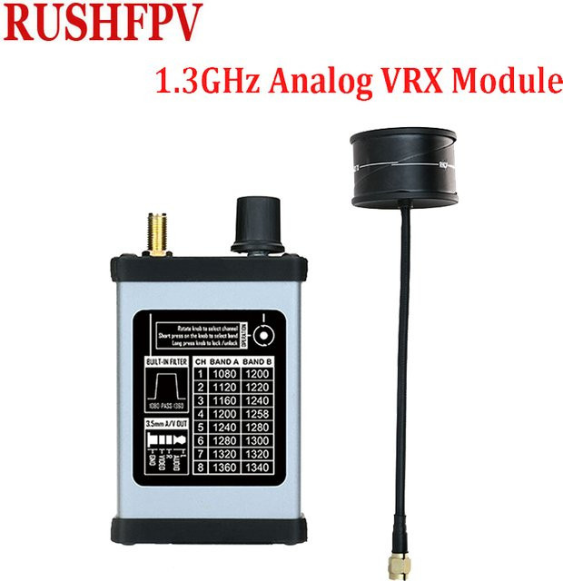 RushFPV 1.2/1.3GHz V2 VRX Modul in Schwarz mit DVR-Aufnahme, hoher Empfindlichkeit und zirkularpolarisierter Antenne für FPV-Drohnen - Bild 1
