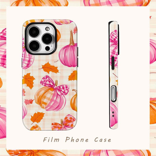 Potdemiel Handyhülle mit rosa Kürbis Plaid Design für iPhone 11 bis iPhone 16 Pro Max Plus in Pink - Bild 1