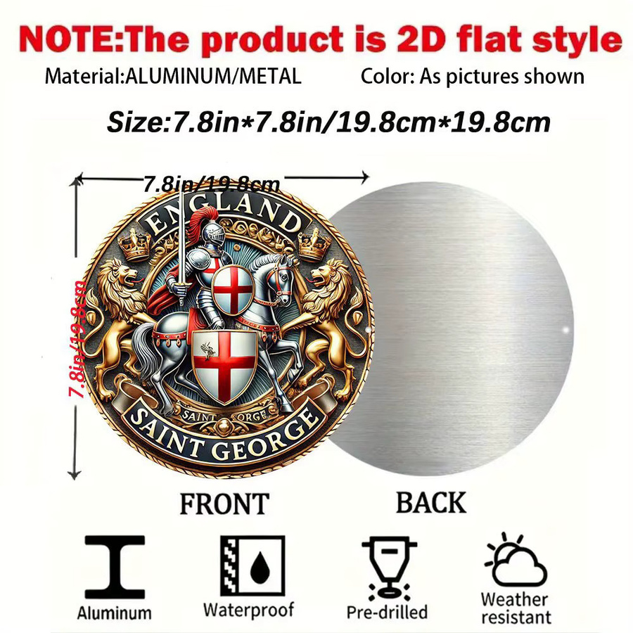 Potdemiel Wandschild England St. George's Cross Knight Emblem, rundes Metall-Wandkunst aus Aluminium in Multicolour, Durchmesser: 19,81 cm - Bild 2