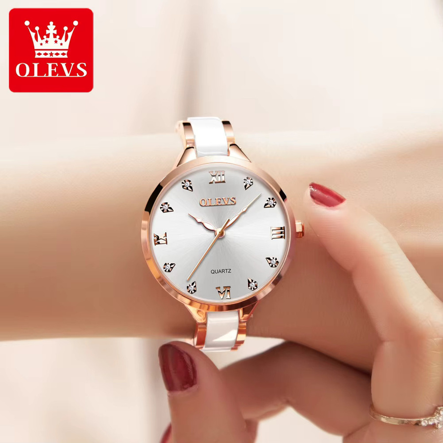 OLEVS Armbanduhr, Quarz, Keramik, Edelstahl, Weiß, Damen - Bild 3