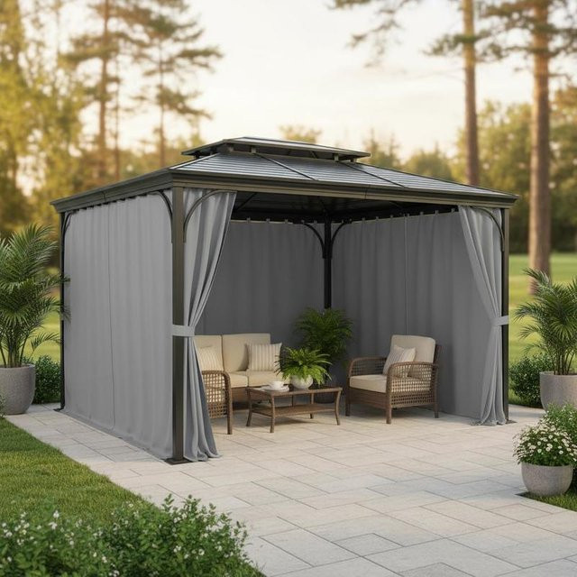 Curvain Patio 4-teiliges Set Seitenwand-Pavillon-Sichtschutzvorhänge mit Reißverschlüssen als Sonnenschutz für Terrassendächer, Grau, B/T/H: 284 x 284 x 211 cm - Bild 1