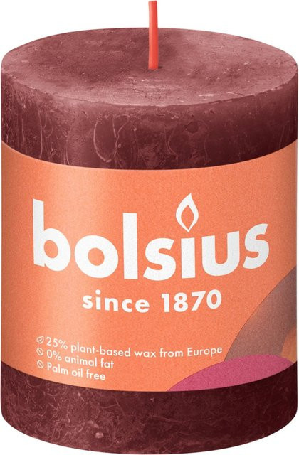 Bolsius Shine Rustik-Kerze in Dunkelrot, Durchmesser: 6,8 cm, Höhe: 8,0 cm - Bild 1