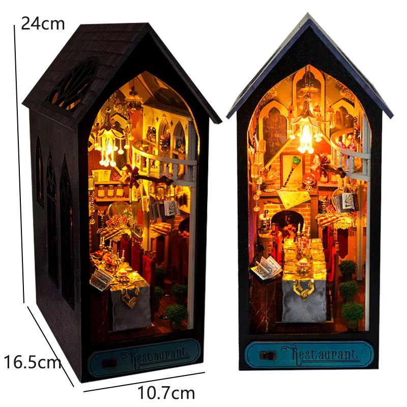 DIY Buch Nook Kit zuuton Holz 3D Puzzle Modell Gebäude als Mini Puppenhaus und dekorative Buchstütze - Bild 2