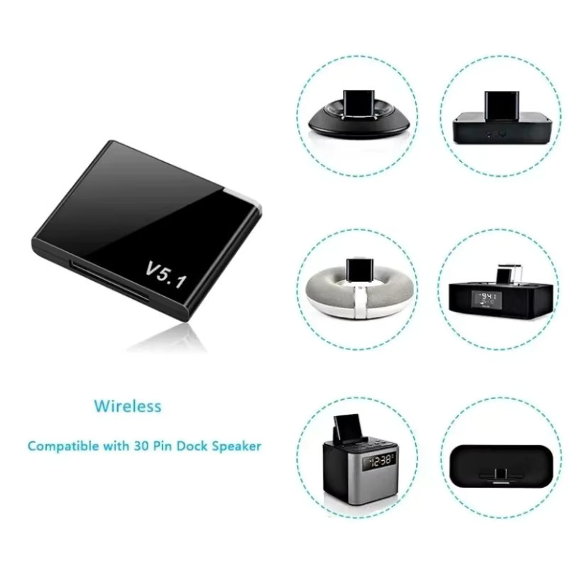 I-WAVE Bluetooth 5.1 Audio Receiver A2DP Mini Wireless Adapter für iPhone und iPod mit 30-Pin-Anschluss, Schwarz - Bild 5
