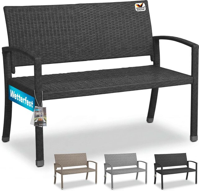 CASARIA Polyrattan Gartenbank in Schwarz mit modernem Design und Armlehnen, B/T/H: 122 x 58 x 87 cm - Bild 1