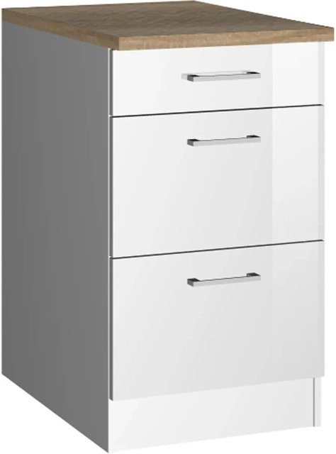 Held Möbel Küchenunterschrank Mailand mit Auszügen Hochglanz Weiß/Weiß B: 50 cm, H: 85 cm, T: 60 cm - Bild 1