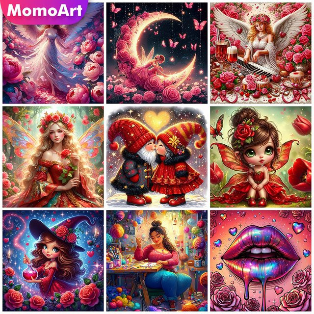 Momoart Diamant-Mosaik DIY Set Mädchenporträt mit Rosenmotiv, 5D Strass-Stickerei in Multicolour, Rund - Bild 1