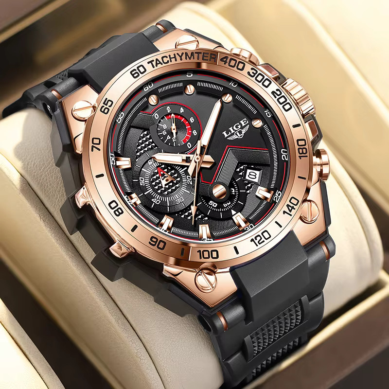 LIGE Chronograph Quarzuhr, Silikon, Blau, Herren - Bild 6