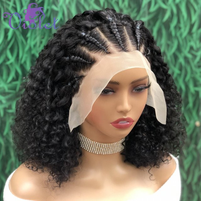 mayfive Lockige Bob-Perücke aus Echthaar, 13x4 Lace-Front, Cornrow - Bild 1