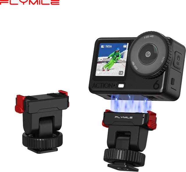 Flymile Magnetischer Adapter-Halter für DJI Action 6 in Schwarz mit Schnellwechsel-Halterung und 1/4 Zoll Schraubenloch als Gimbal-Basis - Bild 1