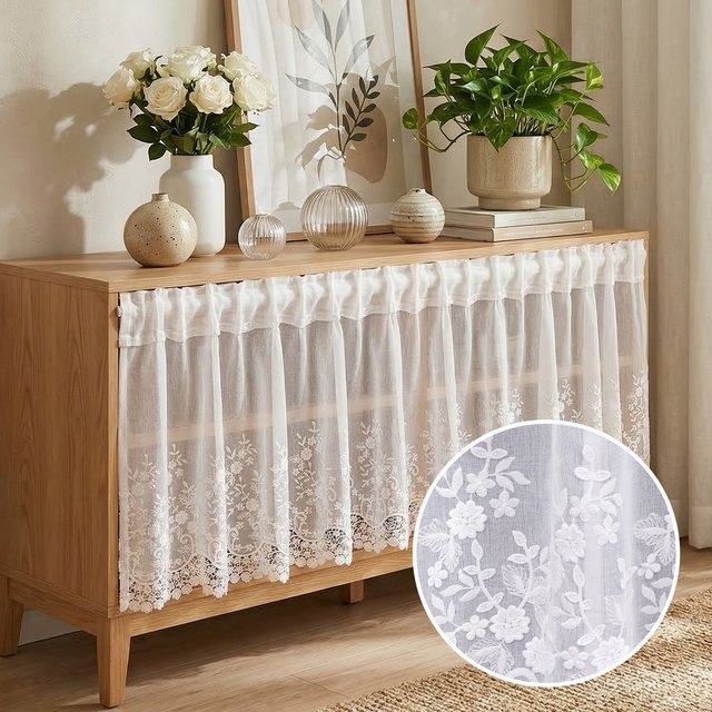FLYINGCURTAINS Vorhang im koreanischen Stil mit floraler Stickerei, transparenter Volant in Weiß, B/H: 45 x 50 cm - Bild 1