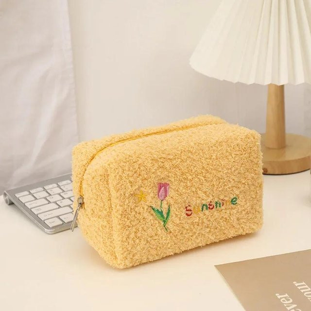 XYNN Kosmetiktasche mit Blumenstickereien, Plüsch, Gelb - Bild 1