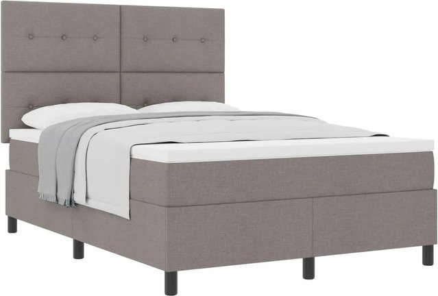 vidaXL Boxspringbett mit Matratze in Taupe und Grau aus Stoff und Kiefernholz, B/T/H: 160 x 200 x 203 cm - Bild 1