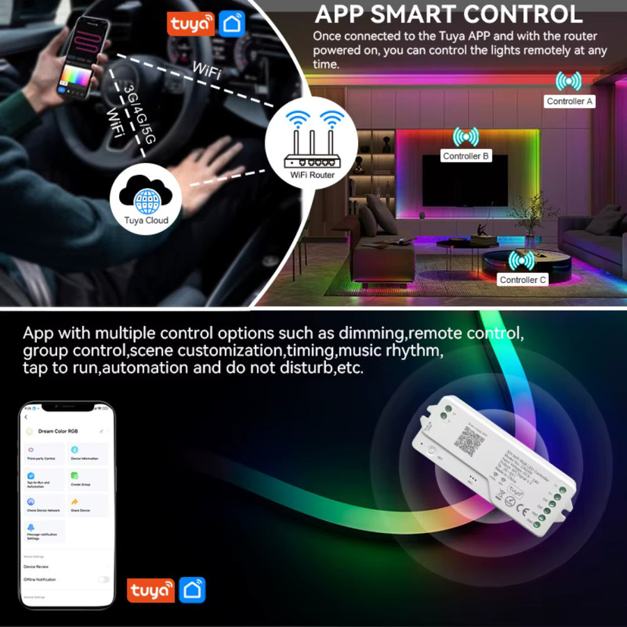 Tuya Wifi LED Controller YSRSAI für adressierbare RGBW LED Streifen wie WS2814 und SK6812, kompatibel mit Google Home - Bild 3