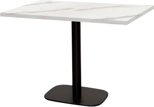RestooTab Tisch Round rechteckig in Stein & Holz Optik mit weißer Platte und schwarzem Gestell, B/T/H: 120 x 70 x 75 cm - Bild 1