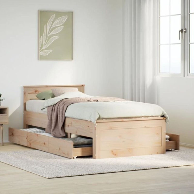 Massivholzbett mit Kopfteil von vidaxl aus Kiefernholz in Braun, B/T/H: 90 x 200 cm - Bild 1