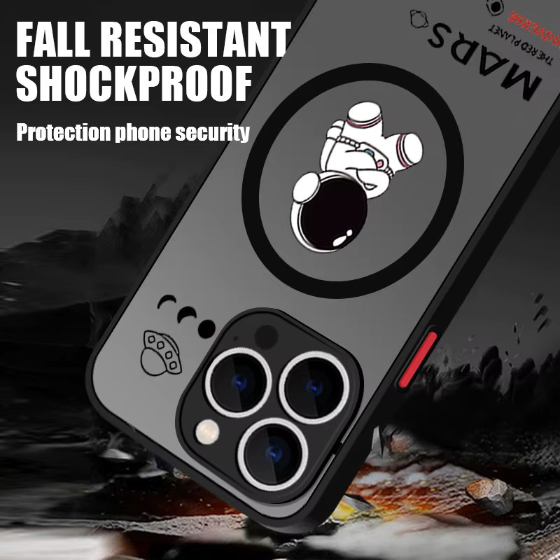 YISHANGOU Magnetische MagSafe Astronauten Handyhülle für iPhone 17 16 15 14 13 12 Pro Max Plus Stoßfeste Matte Abdeckung - Bild 2