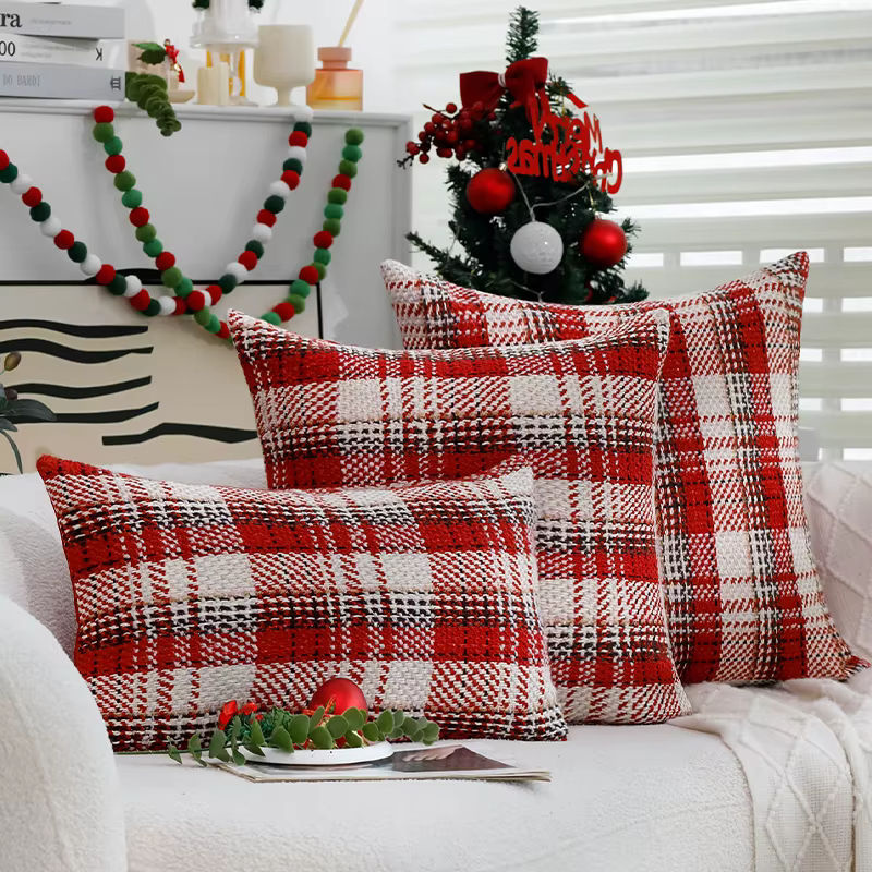 Dekorativer Kissenbezug CANIRICA Weihnachten rot kariert Strickoptik B/H: 30 x 30 cm - Bild 5