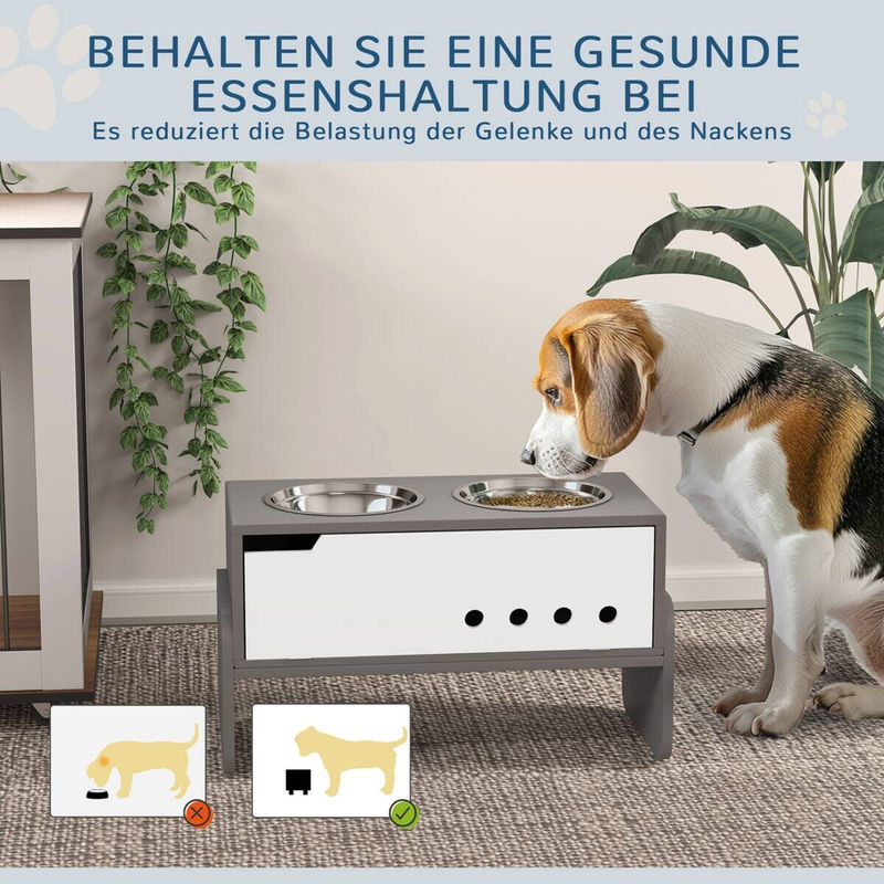 PawHut Erhöhter Hundenapf in Grau mit 2 x 2l Edelstahl-Schüsseln, 3 Stufen höhenverstellbar, inklusive Anti-Schling-Matte und Stauraum, für mittelgroße bis extra große Hunde - Bild 5