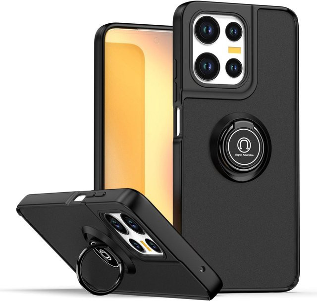 Stoßfeste Armor Handyhülle für Motorola Moto G75 5G mit magnetischem Ringhalter und Ständer, Schwarz - Bild 1