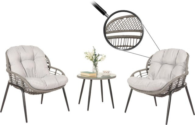 MCW Poly-Rattan Gartengarnitur N33 in Grau mit hellgrauen Polstern - Bild 1