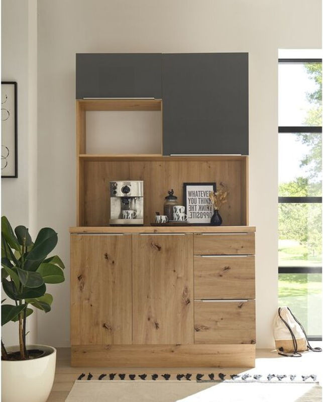 Respekta Küchen Buffet Marleen Premium in Grau und Eiche Natur, B: 120 cm, T: 60 cm, H: 211 cm - Bild 1