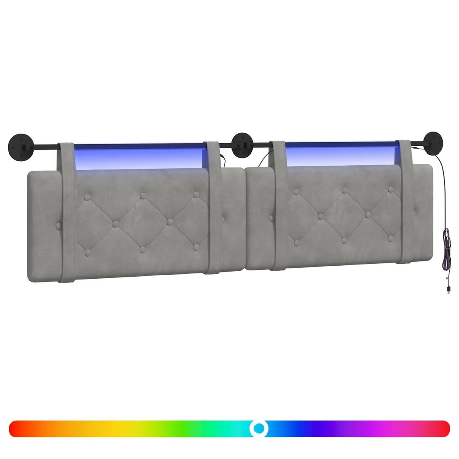 vidaXL Hängendes Kopfteil mit integriertem LED-Licht in Hellgrau aus Samt, B: 170 cm, H: 55 cm, T: 5 cm - Bild 2