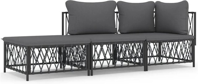 vidaXL 3-tlg Garten-Lounge-Set in L-Form mit Kissen, Anthrazit, Textilene und pulverbeschichtetem Stahl - Bild 1
