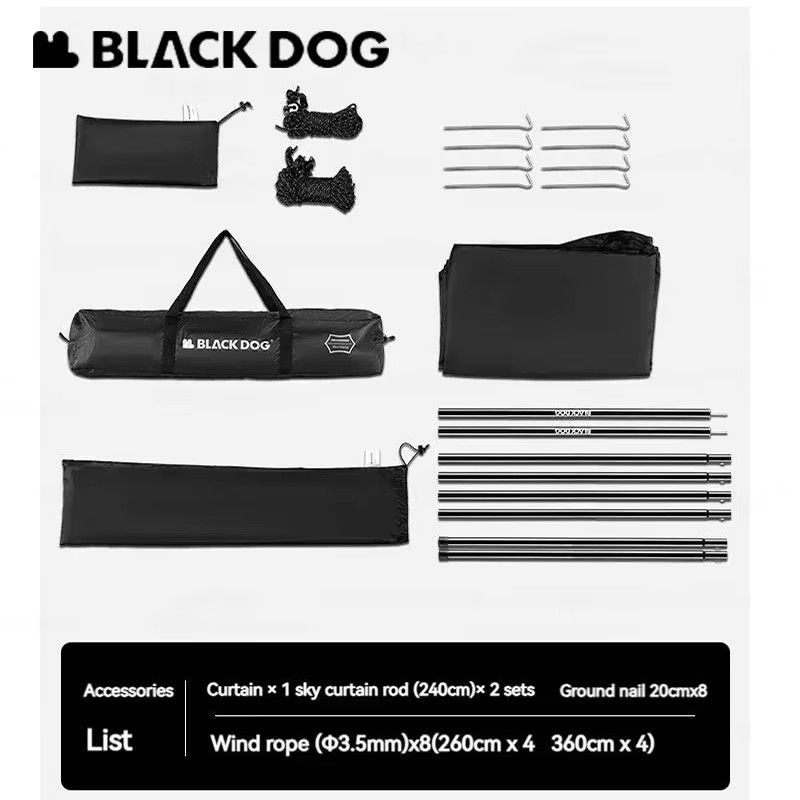 BLACKDOG Markisenzelt mit UPF50+ Sonnenschutz und wasserdichter PU3000 Beschichtung, 15 m², Schwarz - Bild 4