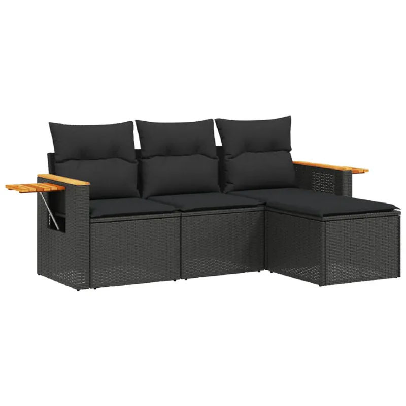 vidaXL 4-tlg Garten-Sofagarnitur aus Polyrattan in Schwarz mit Kissen und Fußhocker - Bild 2