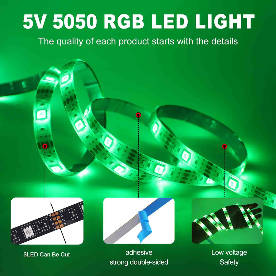 KISUFU RGB LED Streifen mit Bluetooth App-Steuerung und Fernbedienung, 5V USB Smart LED Licht für TV Hintergrundbeleuchtung, Multicolour - Bild 5