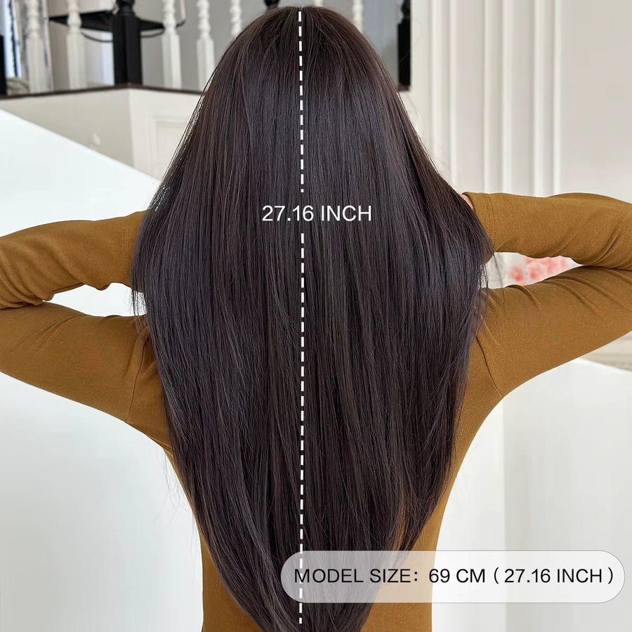 7JHH WIGS Perücke, lange gerade dunkelbraune Synthetik-Perücke, Damen - Bild 2