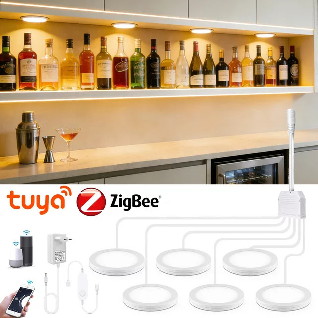 Tuya Zigbee Smart LED Unterbauleuchten-Set in Weiß, dimmbare runde Puck-Leuchten mit Sprachsteuerung für Küche und Schrank - Bild 1