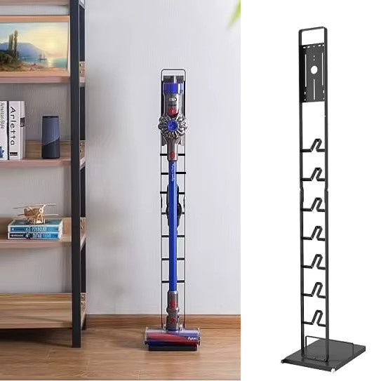 Universeller Metall-Staubsaugerständer mit Rollen und Zubehörhalter für Dyson in Schwarz, freistehend - Bild 3