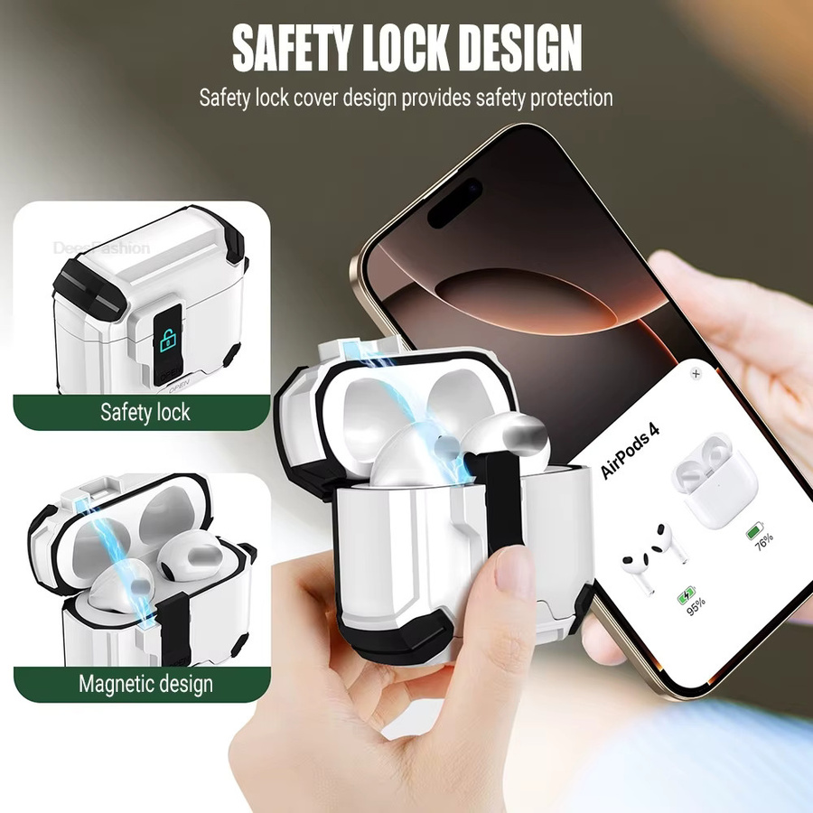 Magnetische automatische Schutzhülle für Apple AirPods 4 3 2 1 Pro 2 Generation in Weiß mit kreativem Wechselhalter und Sturzschutz - Bild 2