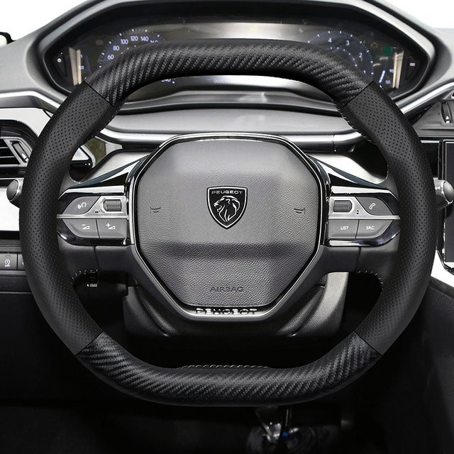 Hocasen Lenkradbezug aus perforiertem Leder mit Carbon-Struktur in Schwarz für Peugeot 508 3008 207 2008 307 SW 308 206 208 5008 301 Expert - Bild 1