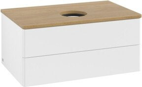V&B Waschtischunterschrank Antao ohne Frontstruktur in Eiche Honig und Weiß lackiert, B/T/H: 80 x 36 x 50 cm - Bild 1