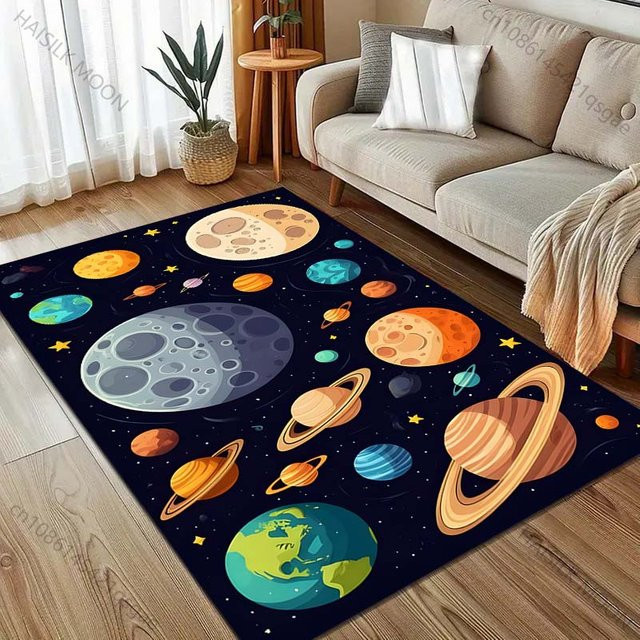 UQIDEHOME Univers Teppich mit Planet Erde und Sonne Motiv, Mehrfarbig, B/H: 70 x 100 cm - Bild 1