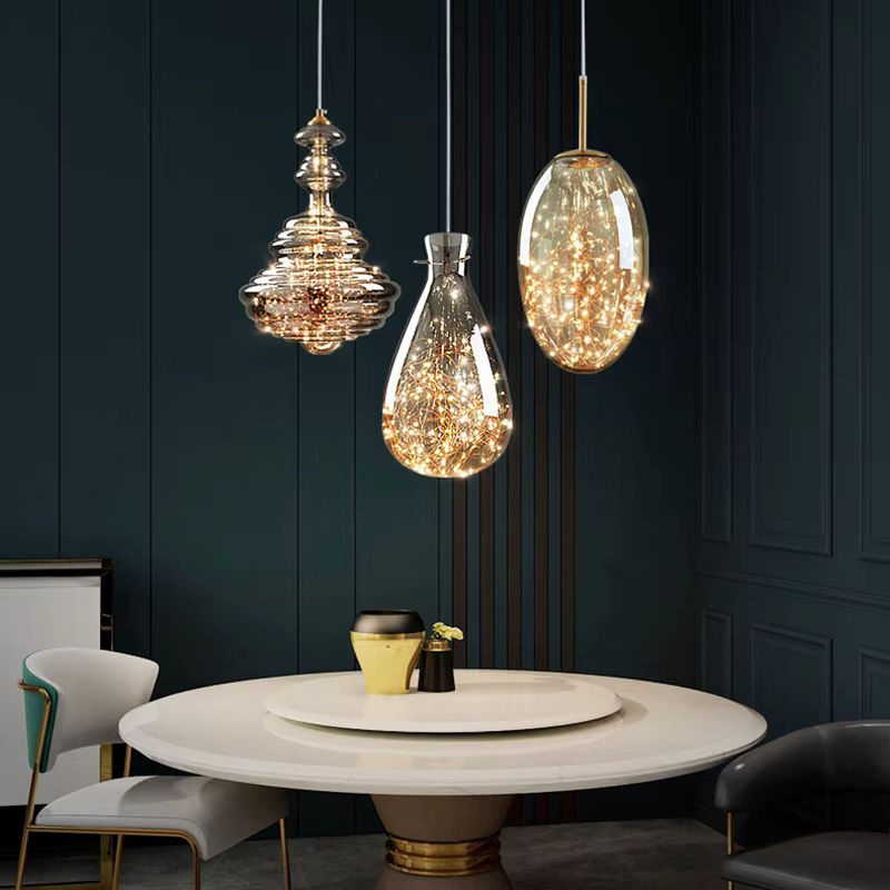 Claeted Nordic Licht Luxus LED Pendelleuchte aus Kupfer und Glas in Kupfer mit warmweißem Licht für Restaurant und Bar - Bild 3
