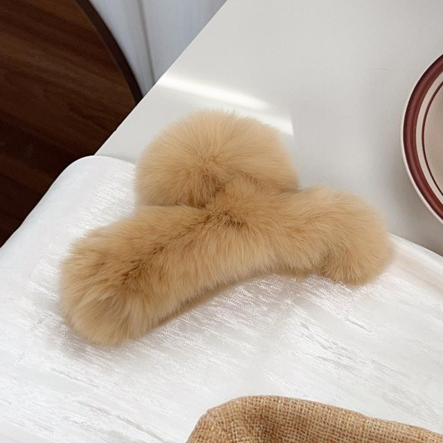 Haarklammer Kaninchenfell, dunkle khaki, Damen - Bild 1