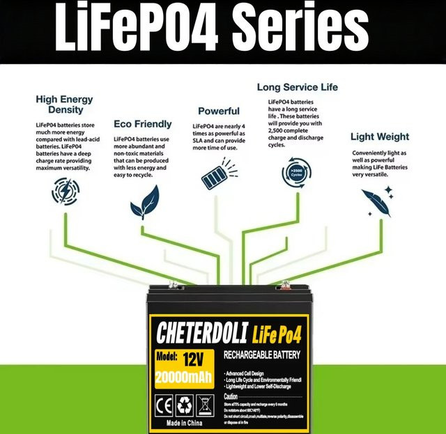 Aleaivy 12V 20Ah LiFePo4 Lithium-Eisenphosphat-Akku mit integriertem BMS in Schwarz - Bild 1