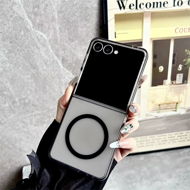 Transparente magnetische Handyhülle für Samsung Galaxy Z Flip und Z Fold Modelle, matte stoßfeste Schutzhülle in Schwarz und Transparent - Bild 2
