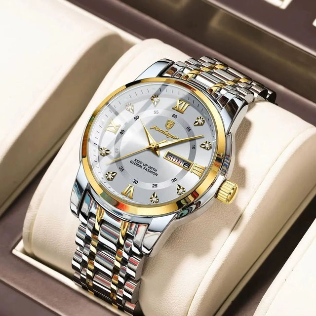 POEDAGAR Armbanduhr Quarz, Edelstahl, Silber, Herren, Datum, Wochentag - Bild 1
