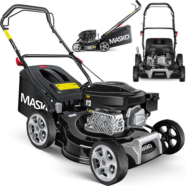 MASKO Benzin Rasenmäher mit Radantrieb und 4-Takt-Motor, 5in1 Funktion mit Mulchfunktion, Seitenauswurf und Fangkorb, inklusive EasyClean Reinigungsfunktion und 8-facher Schnitthöhenverstellung - Bild 1