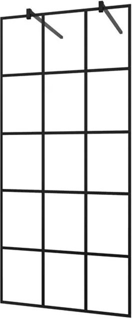 Duschparadies Walk-in Duschabtrennung aus Glas mit Gittermuster und Stabilisierungsstange, Farbe Schwarz/Transparent, B: 87,7 cm, H: 200 cm, 8mm Nano Glas - Bild 1