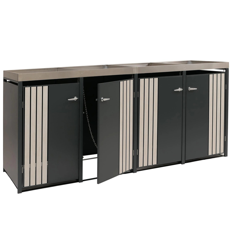 Proregal 4er-Mülltonnenverkleidung mit Pflanzkasten in Anthrazit Holzoptik, H x B x T: 125 x 260 x 84 cm - Bild 2