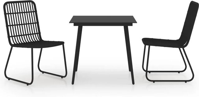 vidaXL 3-tlg Garten-Essgruppe Modell 3 aus Poly Rattan und Glas in Schwarz - Bild 1