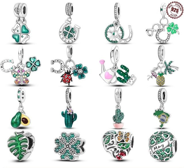 Cycuff Charms, 925 Silber, Perle, Kleeblatt, Unisex - Bild 1